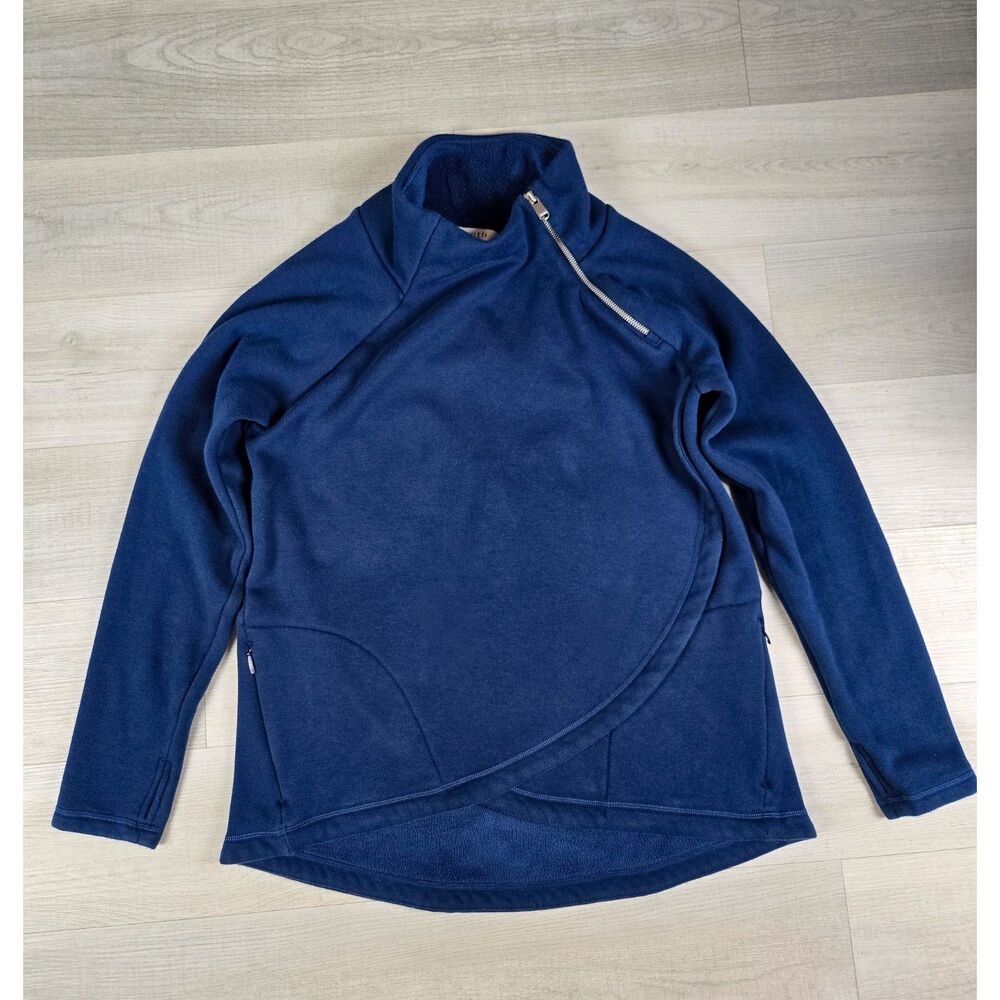 Athleta Cozy Karma Asymmetric Zip Fleece Wrap Sweatshirt Blue Size Medium